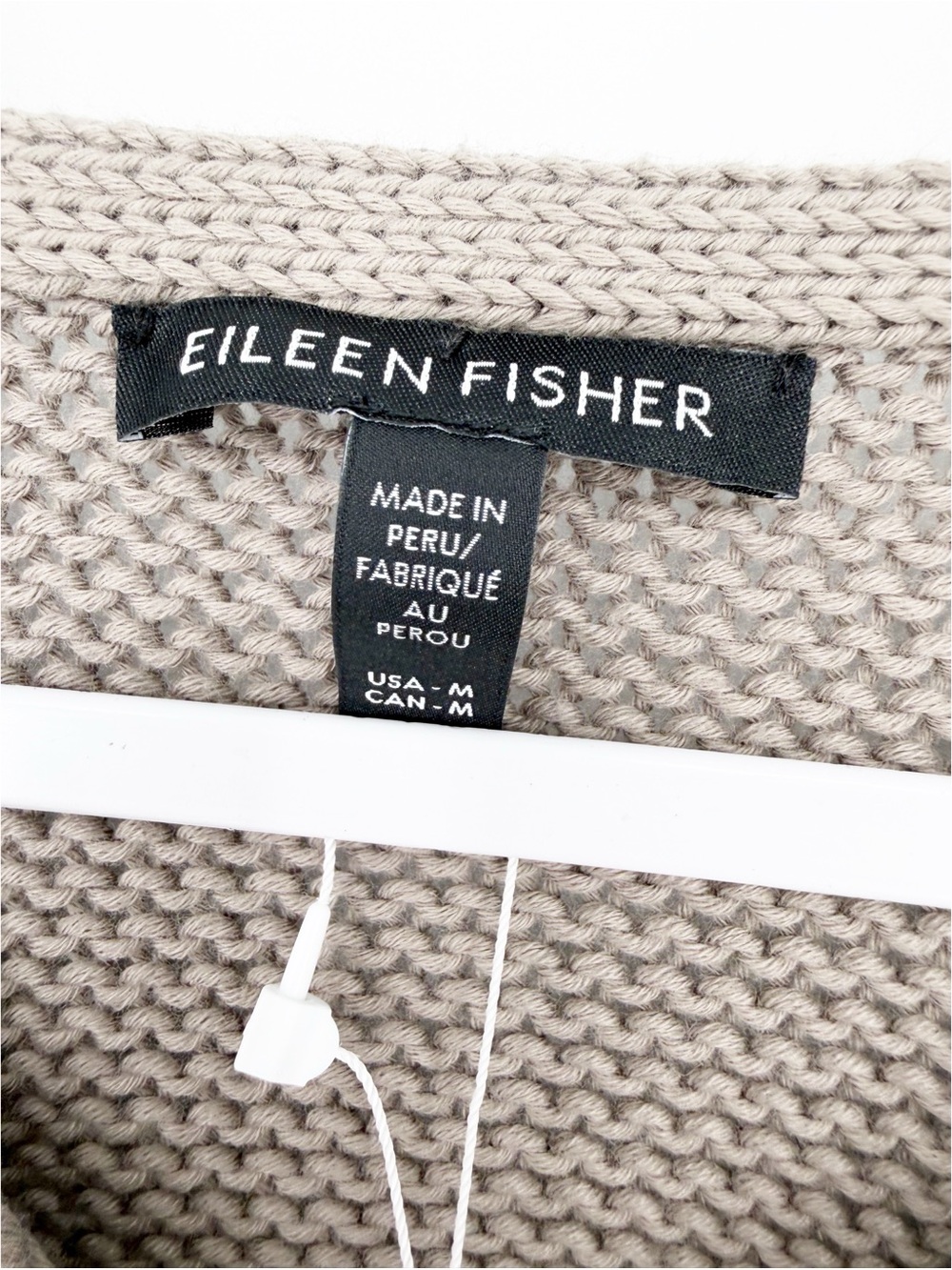 NWT Eileen Fisher Organic Cotton Open Knit Pullover V Neck Sweater Gray Medium - Picture 2 of 5